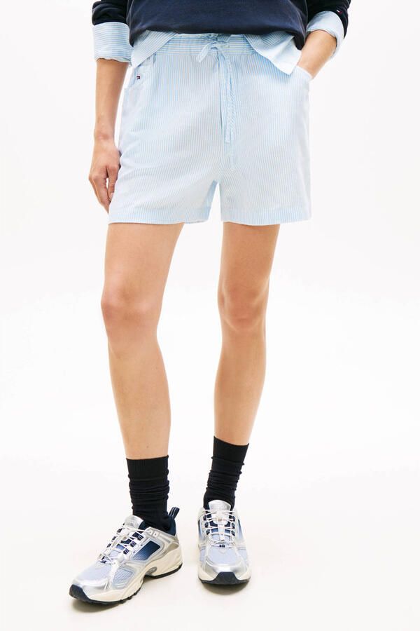 Tommy Jeans straight regular waist gestreepte casual short met linnen lichtblauw - Foto 5