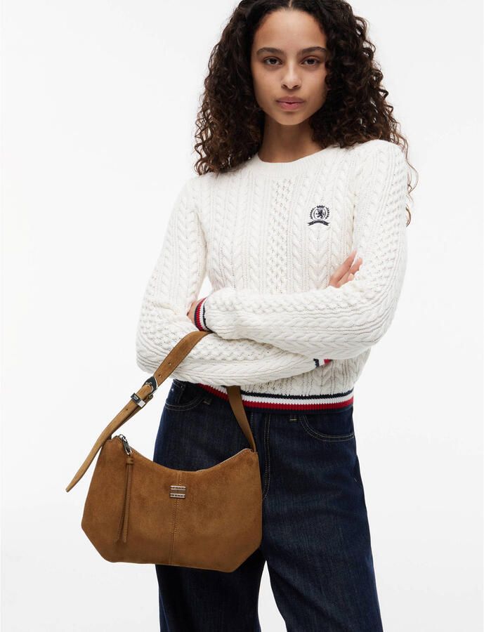 Tommy Jeans suède schoudertas TJW Slouchy cognac