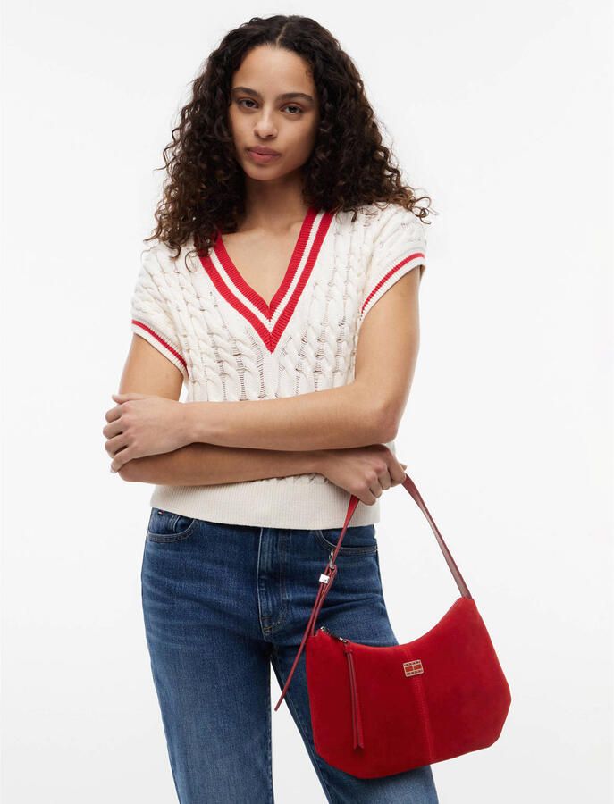 Tommy Jeans suède schoudertas TJW Slouchy rood