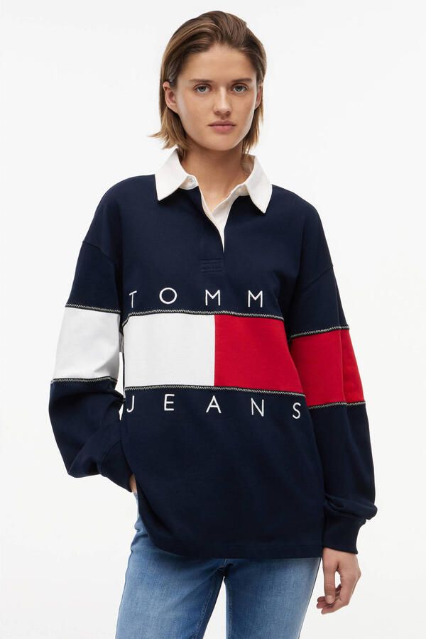 Tommy Jeans Oversize rugbyshirt van puur katoen met logoprint