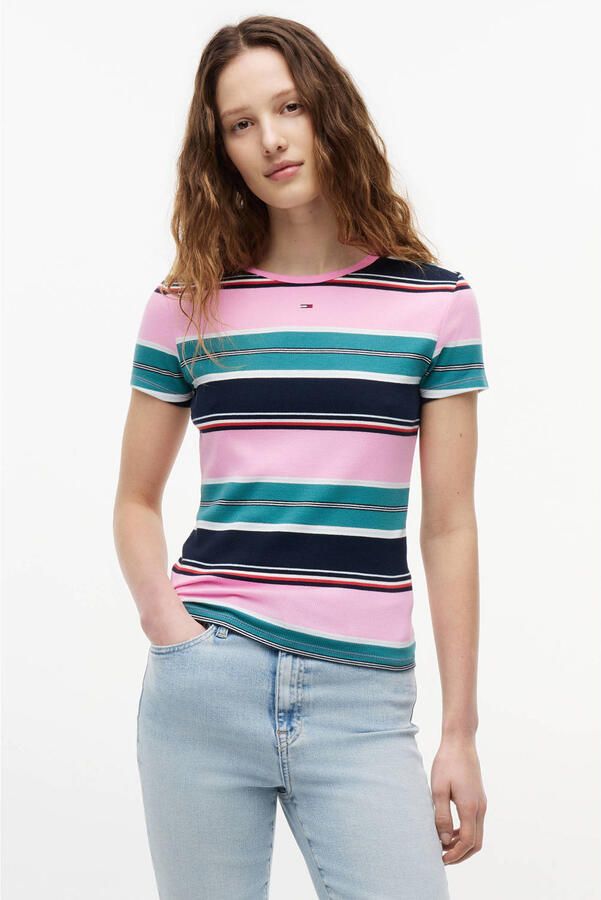 Tommy Jeans slim fit T-shirt van katoenmix in ribtricot