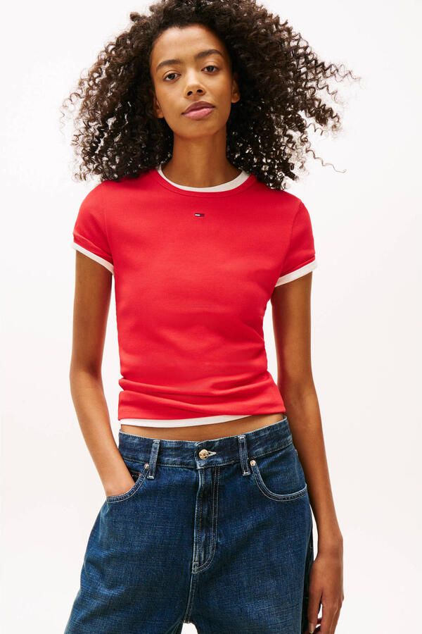 Tommy Jeans Slim fit T-shirt van katoenmix