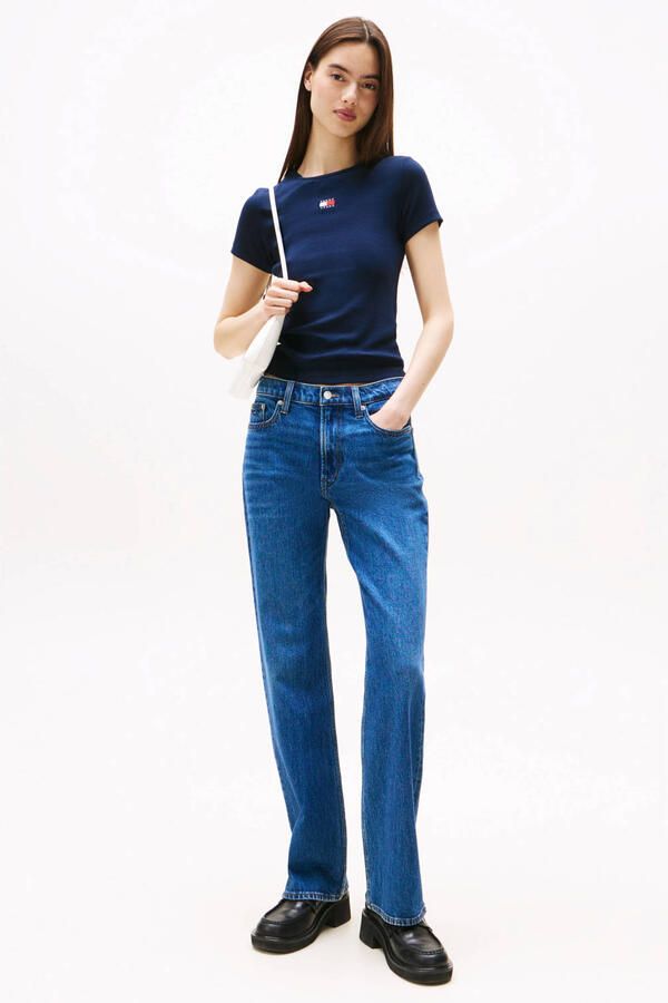 Tommy Jeans Geribbelde Stretch T-shirt Blauwe Ronde Hals Blue Heren - Foto 2