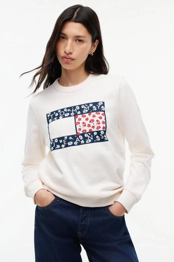 Tommy Jeans trui met print ecru donkerblauw - Foto 1