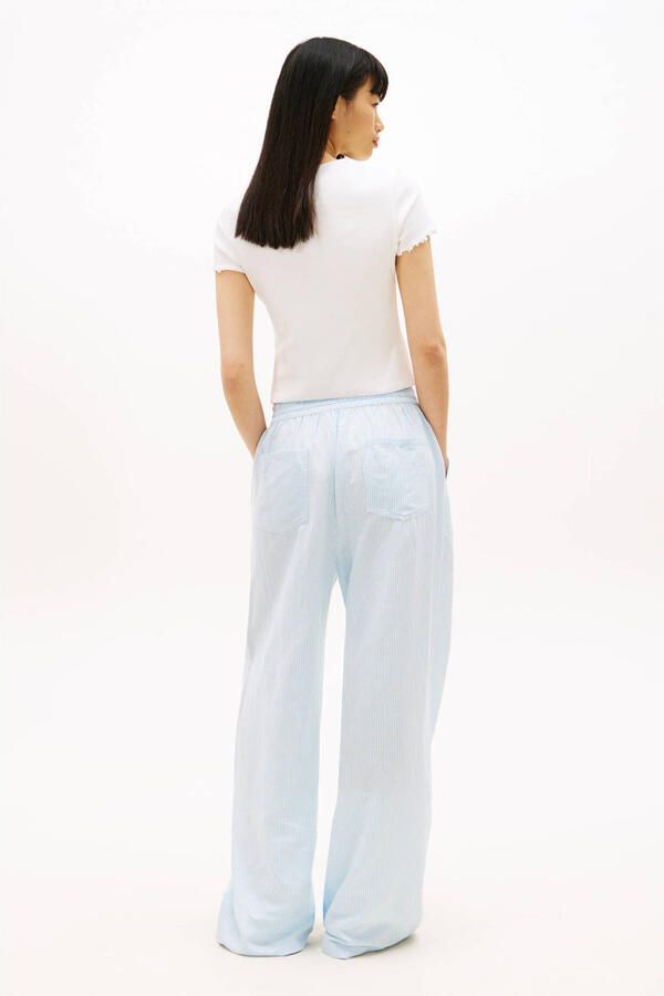 Tommy Jeans wide leg high waist gestreepte casual broek met linnen lichtblauw - Foto 2