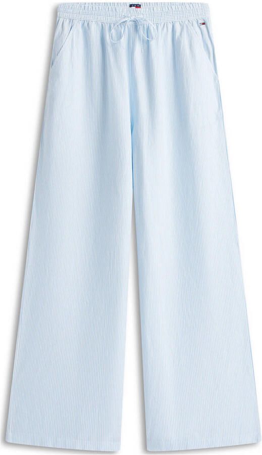Tommy Jeans wide leg high waist gestreepte casual broek met linnen lichtblauw