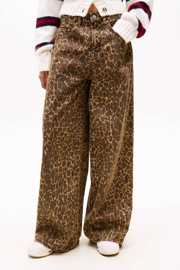 Tommy Jeans wide leg jeans met panterprint donkerbruin