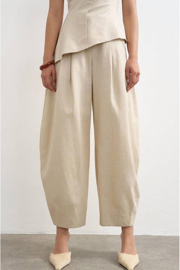 TOPSHOP barrel fit broek met plooien en linnen ecru