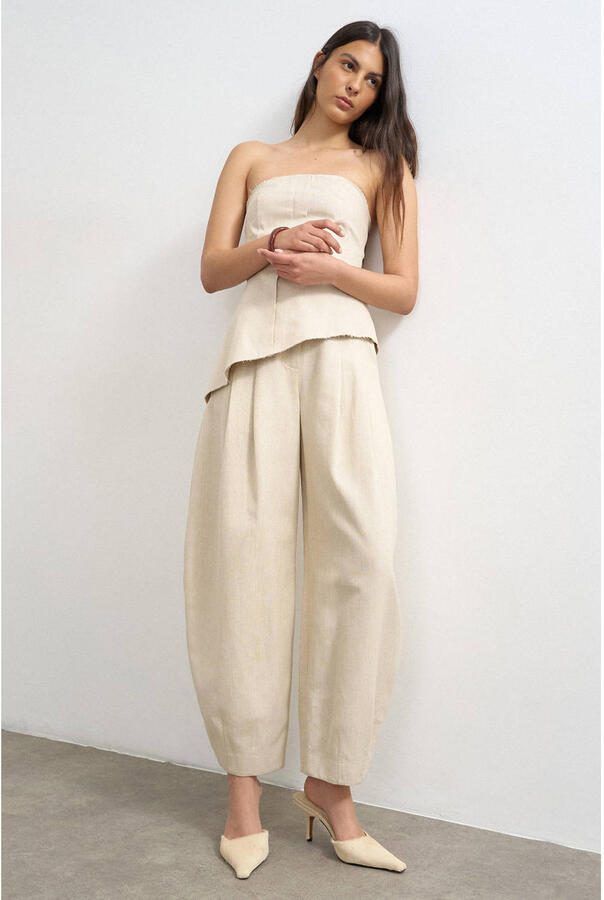 TOPSHOP barrel fit broek met plooien en linnen ecru - Foto 2