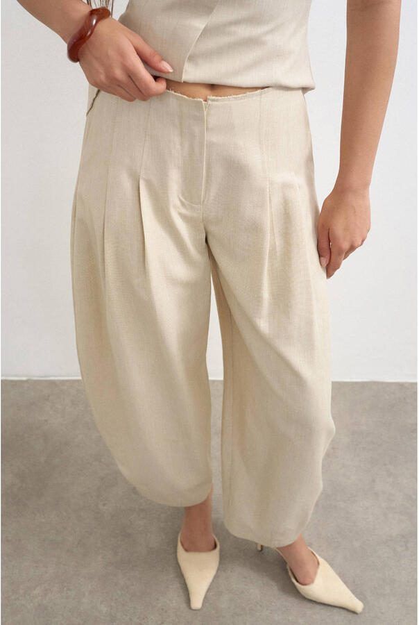 TOPSHOP barrel fit broek met plooien en linnen ecru - Foto 3