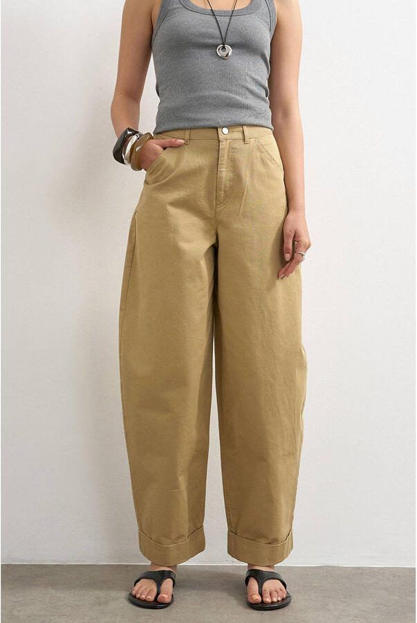 TOPSHOP barrel high waist casual broek lichtbruin