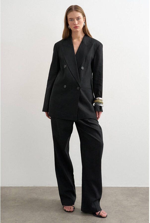 TOPSHOP oversized blazer met linnen zwart - Foto 2