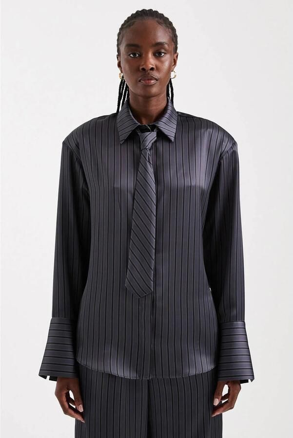 TOPSHOP blouse met krijtstreep grijs