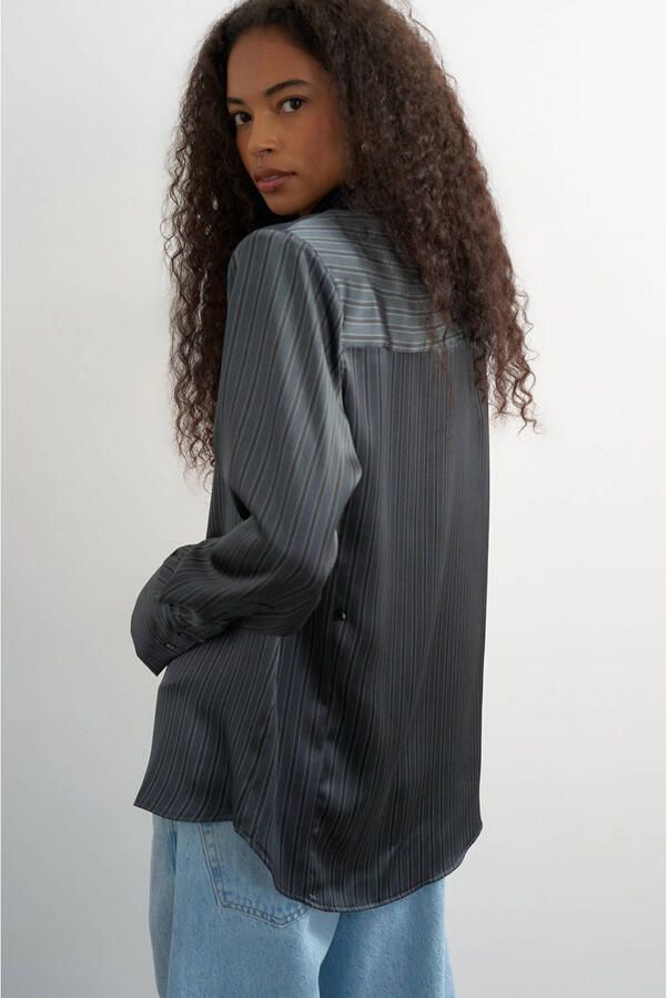 TOPSHOP blouse met krijtstreep grijs - Foto 3