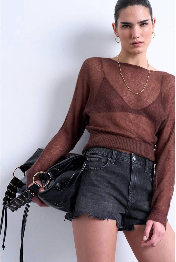 TOPSHOP denim mom high waist short black denim