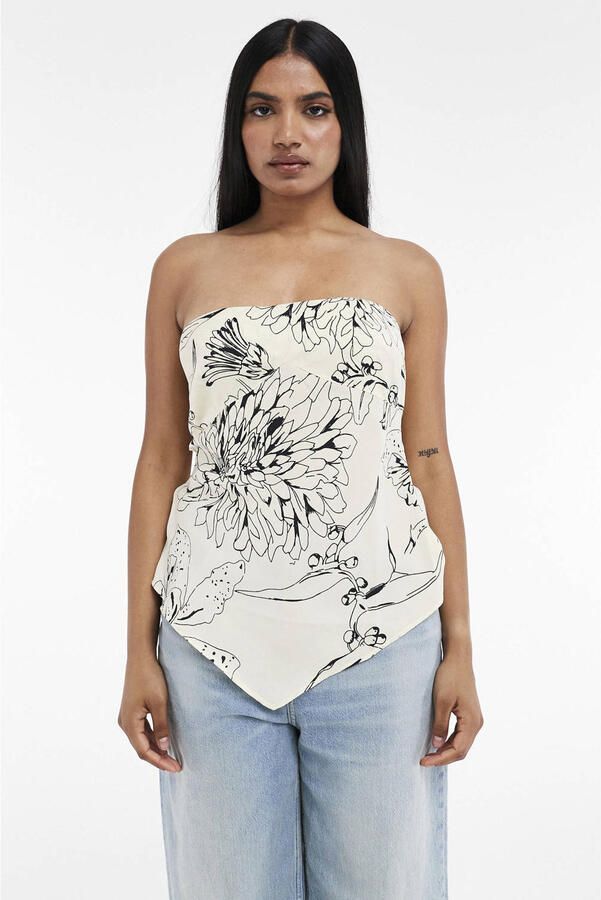TOPSHOP gebloemde asymmetrische top ecru