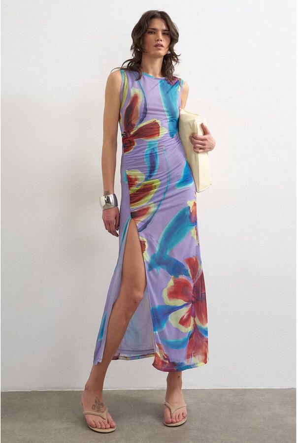TOPSHOP gebloemde maxi jurk lila - Foto 2