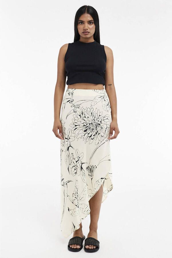 TOPSHOP gebloemde midi rok ecru