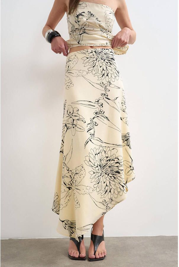 TOPSHOP gebloemde midi rok ecru - Foto 2