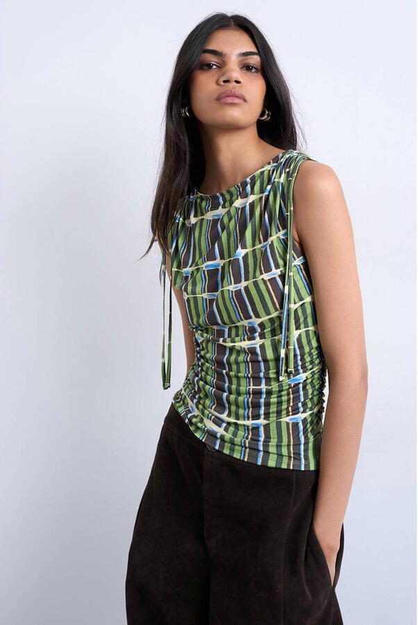 TOPSHOP gestreepte asymmetrische top groen
