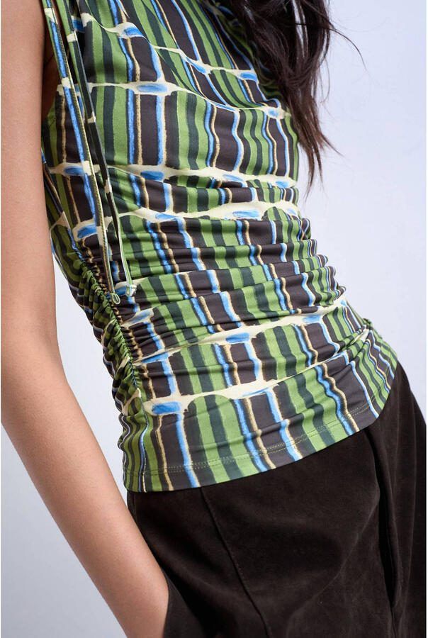 TOPSHOP gestreepte asymmetrische top groen - Foto 2