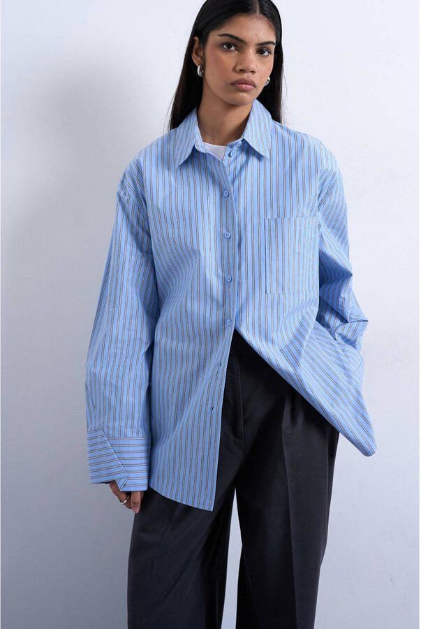 TOPSHOP gestreepte blouse blauw