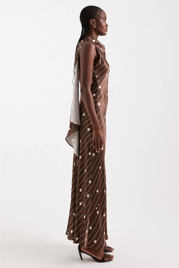 TOPSHOP gestreepte maxi jurk met stippen donkerbruin