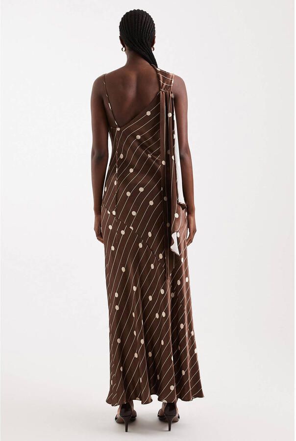 TOPSHOP gestreepte maxi jurk met stippen donkerbruin - Foto 2