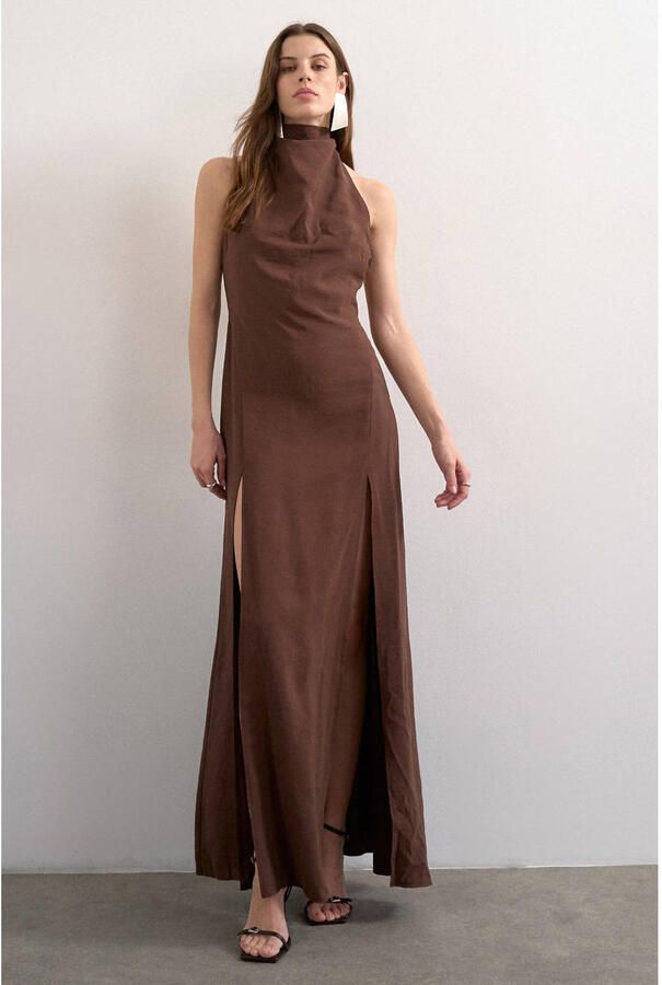 TOPSHOP halterjurk donkerbruin