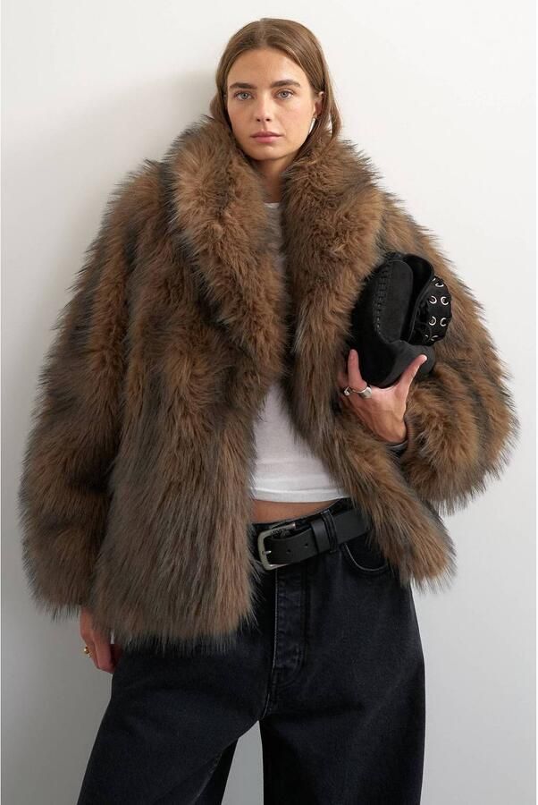 TOPSHOP imitatiebont jas bruin