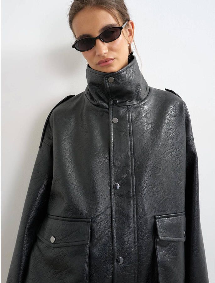 TOPSHOP imitatieleren bikerjack zwart - Foto 2