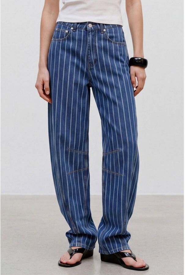 TOPSHOP low waist barrel gestreepte jeans donkerblauw