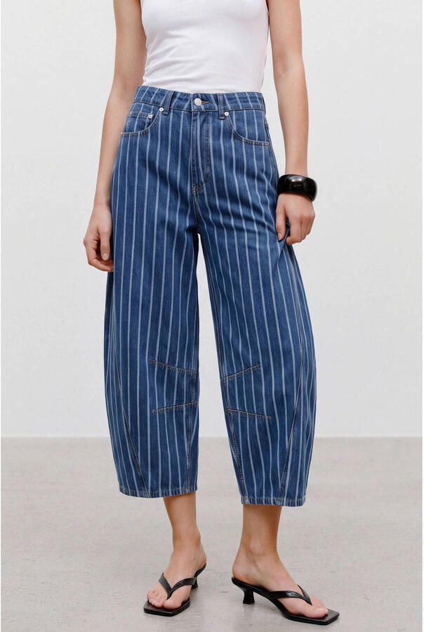 TOPSHOP low waist barrel gestreepte jeans donkerblauw - Foto 2