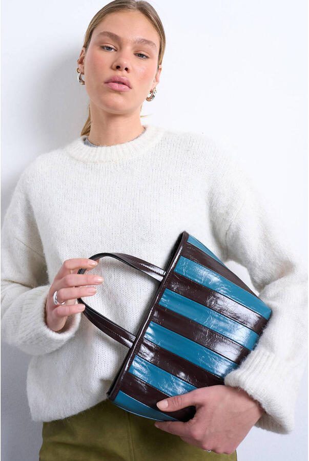 TOPSHOP mini shopper TSGEMMA donkerbruin blauw