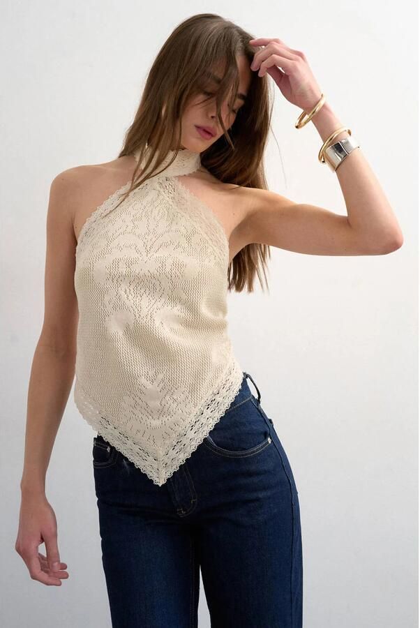 TOPSHOP regular fit gehaakte top ecru