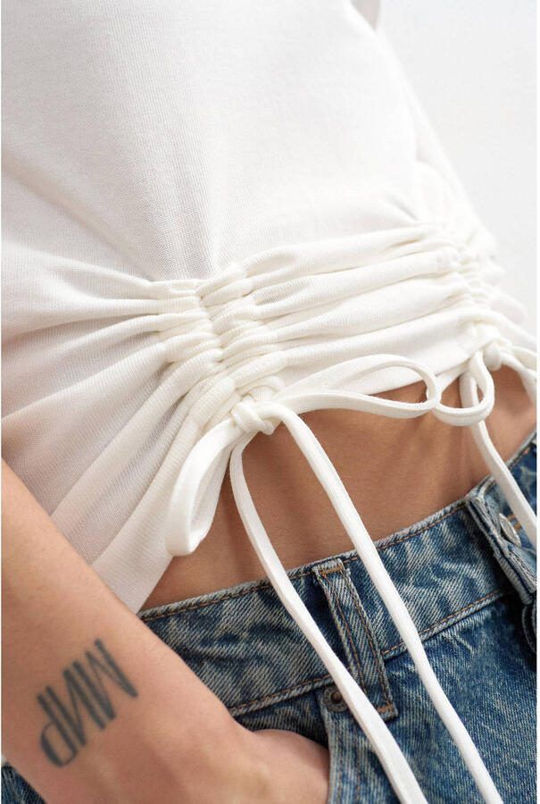 TOPSHOP regular fit T-shirt met rijgdetail ecru - Foto 2
