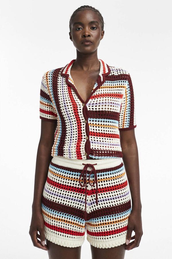 TOPSHOP regular high waist gestreepte strandshort multi gebreid