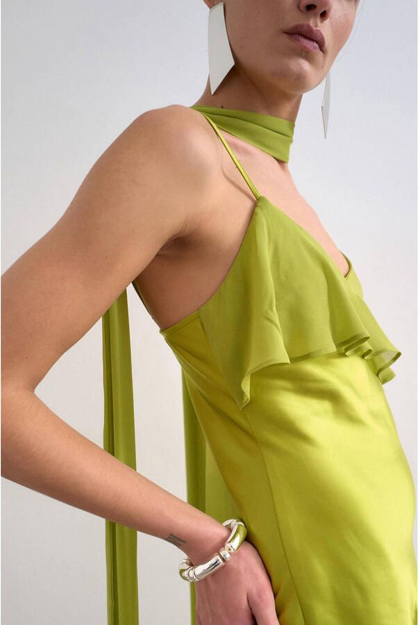 TOPSHOP satijnen A-lijn jurk groen - Foto 2