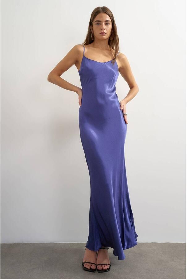 TOPSHOP satijnen maxi galajurk blauw - Foto 2