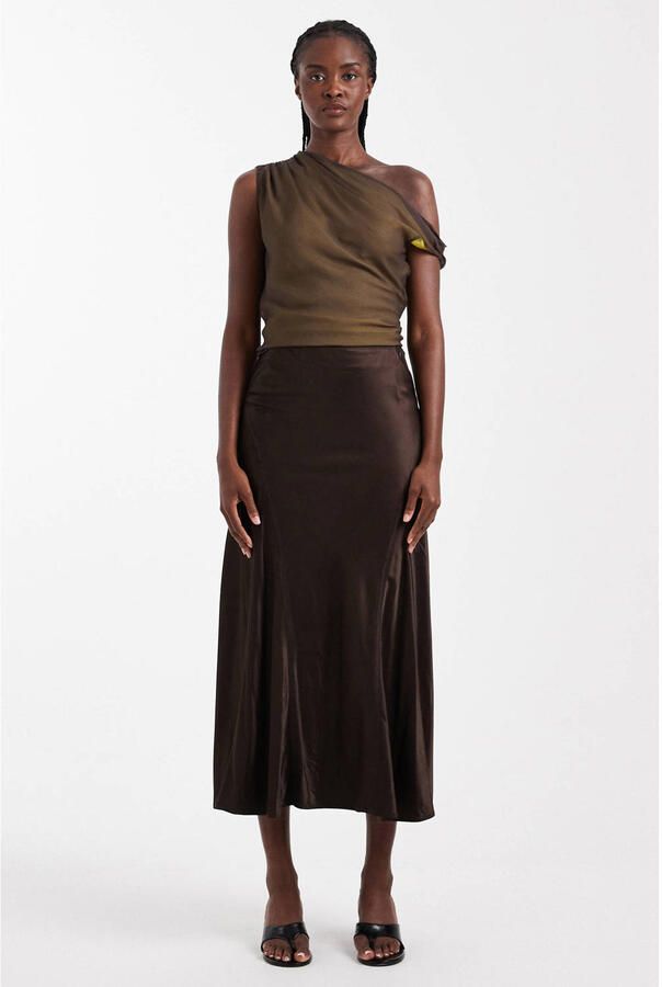 TOPSHOP satijnen midi rok donkerbruin