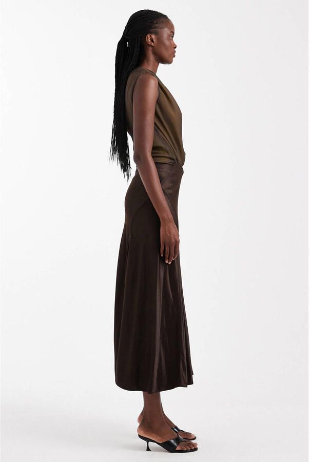 TOPSHOP satijnen midi rok donkerbruin - Foto 2