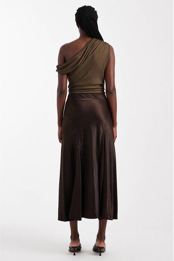 TOPSHOP satijnen midi rok donkerbruin - Foto 3