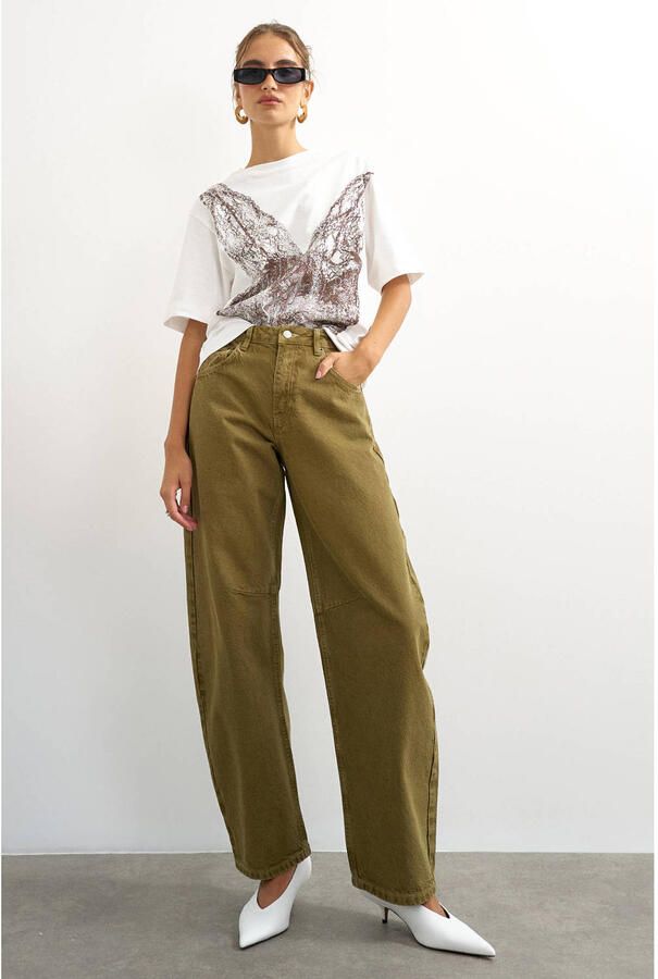 TOPSHOP Tsbarrel Khaki Jean Dnm barrel jeans groen - Foto 2