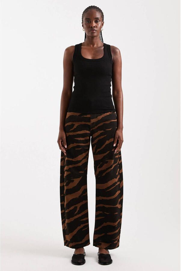 TOPSHOP Tsbarrel Mid Rise Jeans Dnm barrel jeans met dierenprint bruin