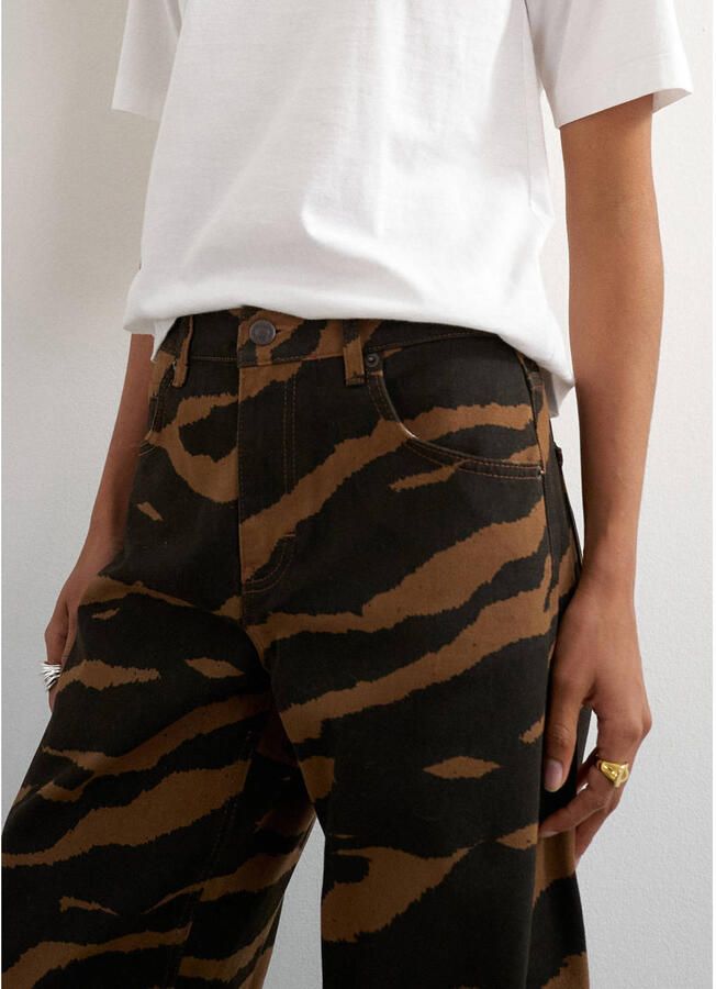 TOPSHOP Tsbarrel Mid Rise Jeans Dnm barrel jeans met dierenprint bruin - Foto 2