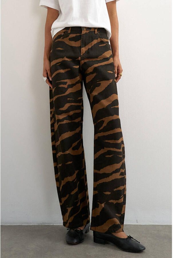TOPSHOP Tsbarrel Mid Rise Jeans Dnm barrel jeans met dierenprint bruin - Foto 3