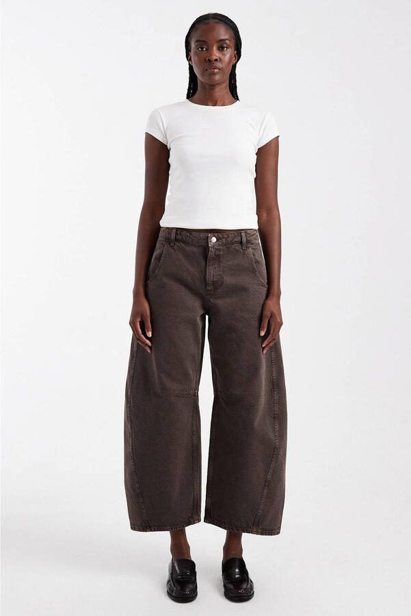 TOPSHOP TSVEA BARREL HIGH RISE JEANS OTTER DNM high waist barrel jeans bruin