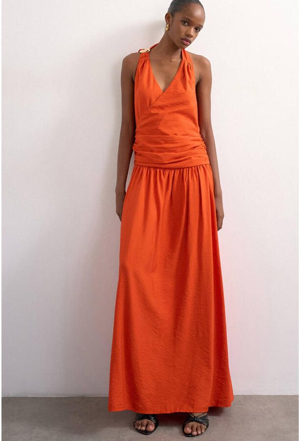 TOPSHOP viscose maxi zomerjurk met plooien oranje