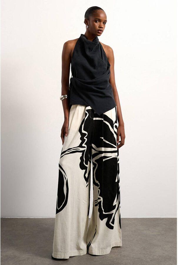 TOPSHOP wide leg fit gebloemde casual broek met linnen ecru - Foto 2