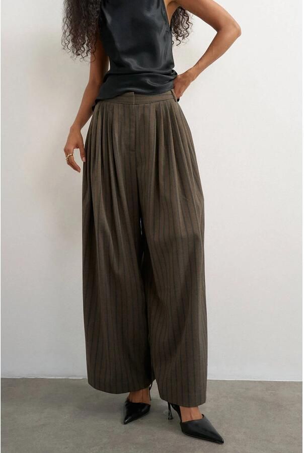TOPSHOP wide leg gestreepte casual broek donkerbruin